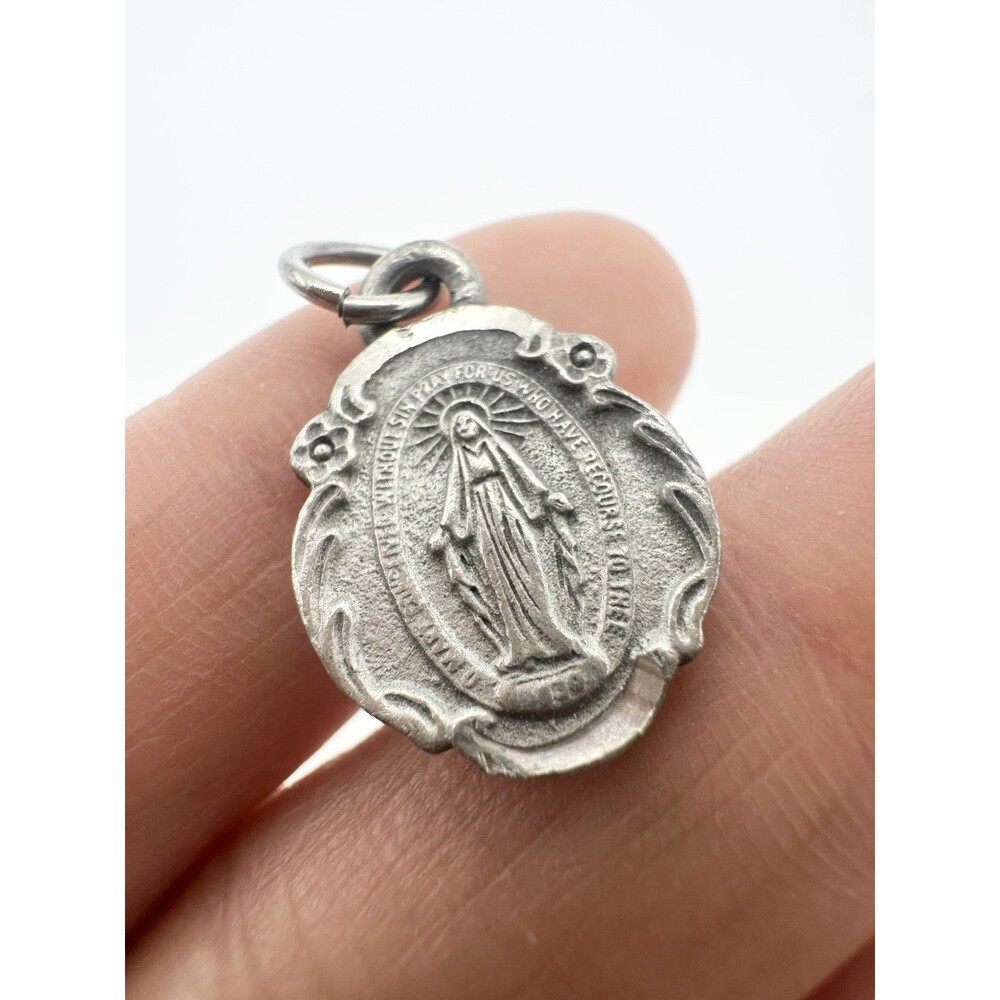 Vintage Pewter Miraculous Medal Charm